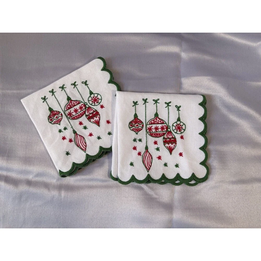 Pomegranate Inc. Embroidered Vintage Ornament Cocktail Napkins Set of 2